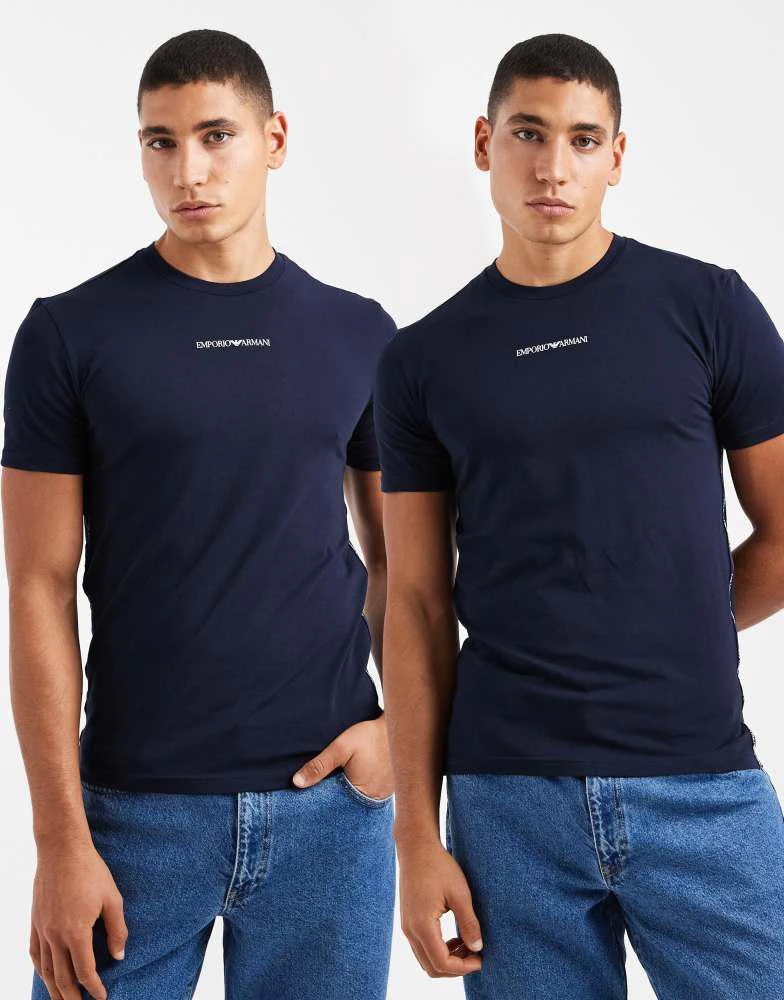 Emporio Armani Emporio Armani 2-pack logo short sleeve lounge t-shirts in navy