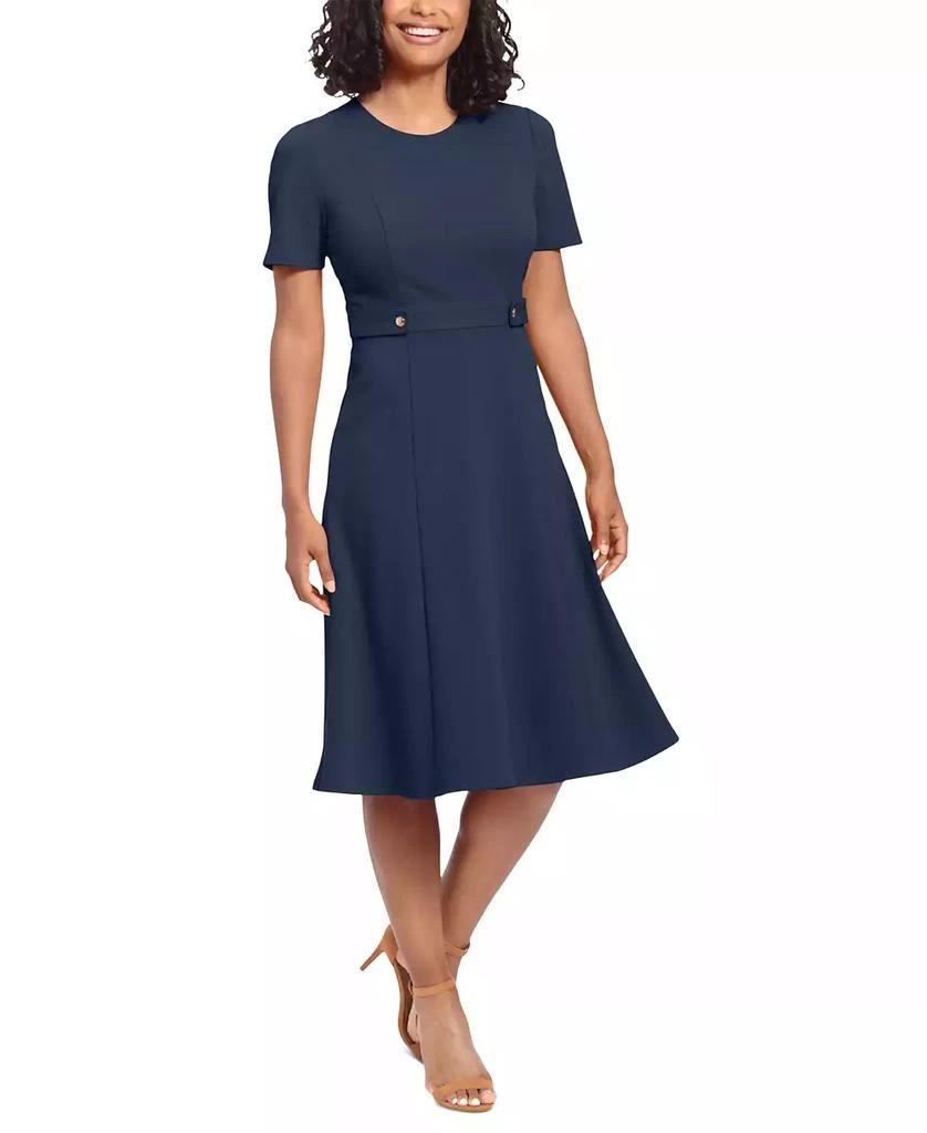 London Times Petite Fit & Flare Scuba Crepe Midi Dress 1
