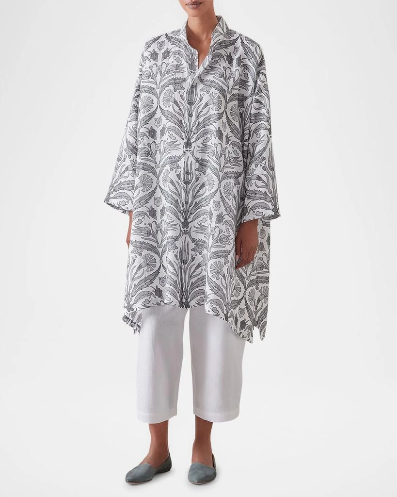 Eskandar Wide A-Line Collarless Shirt with Slits (Very Long) 2