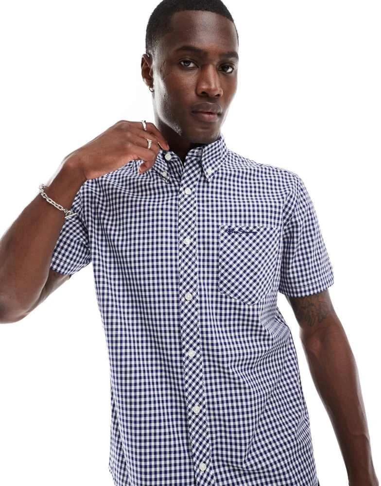 Ben Sherman Ben Sherman short sleeve gingham shirt in dark blue 1