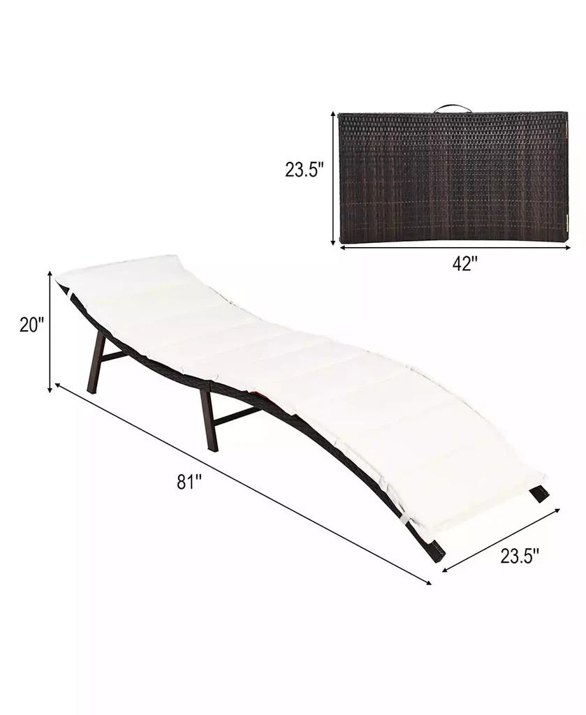 Gymax Set of 2 Folding Wicker Chaise Portable Lounge Chair w/ Double Sided Cushion 2