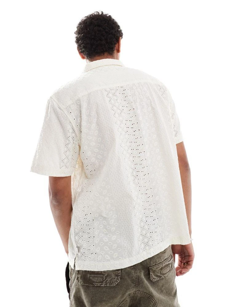 Guess Originals Guess Originals short sleeve revere collared eyelet shirt in off white 3