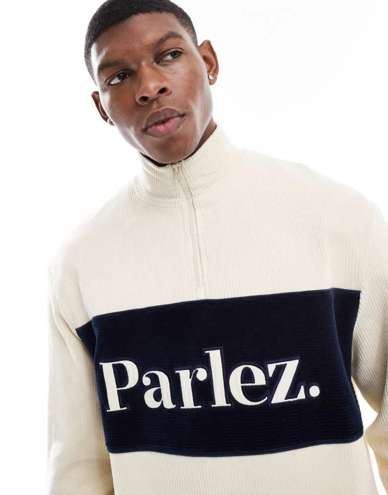 Parlez Parlez Inwood quarter-zip colour block rib sweatshirt in multi 4