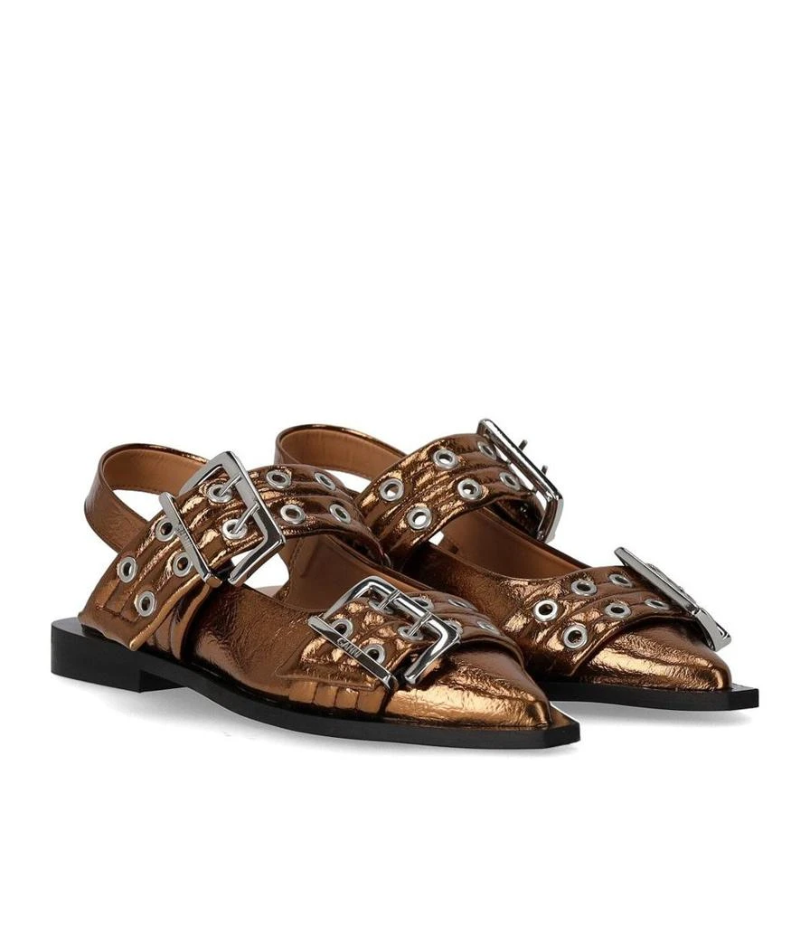 Ganni Ganni Bronze Slingback Ballet Flat Shoe With Buckles 2
