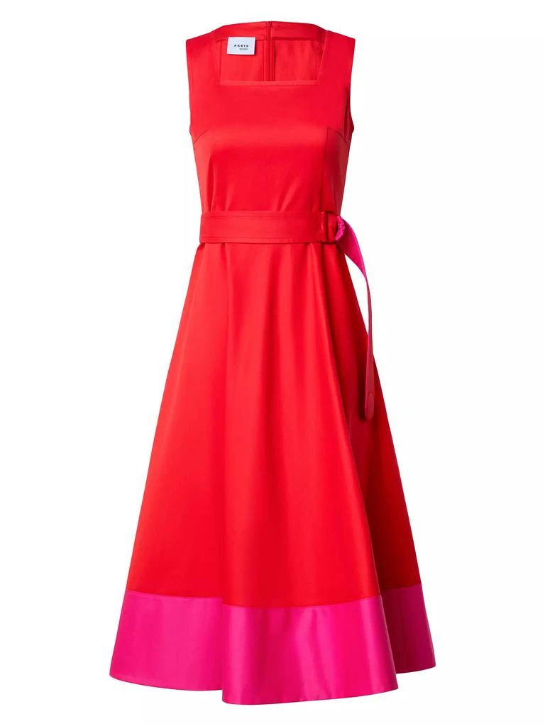 Akris Belted Colorblocked Cotton Poplin Midi-Dress 1