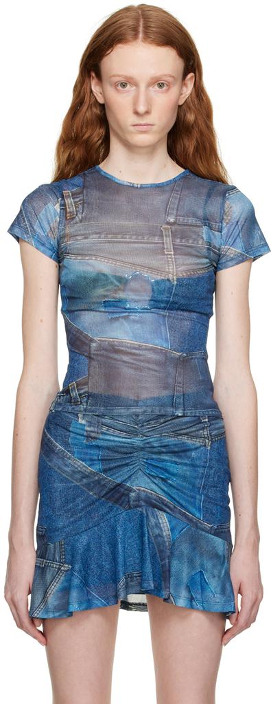 Miaou Blue Trompe L'oeil T-Shirt