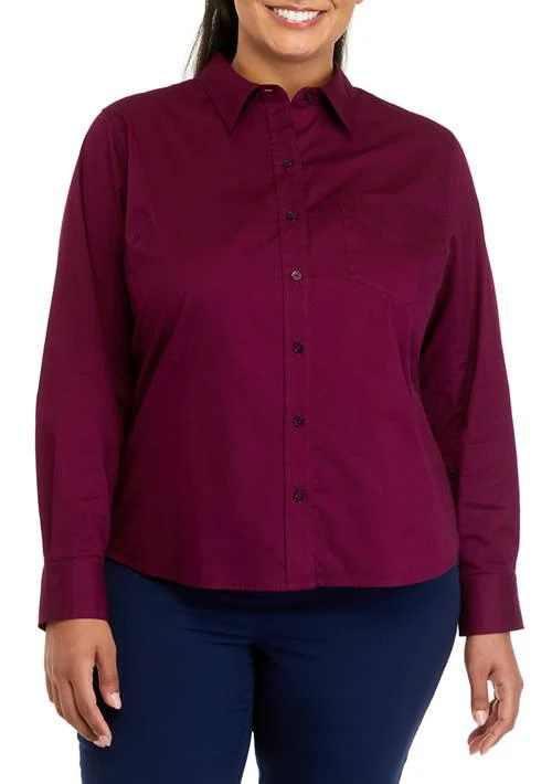THE LIMITED Limited Plus Size Long Sleeve Essential Solid Shirt 1
