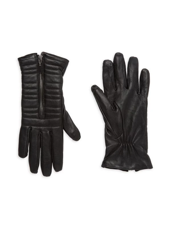 Saks Fifth Avenue Quilted Zip Leather Gloves 1