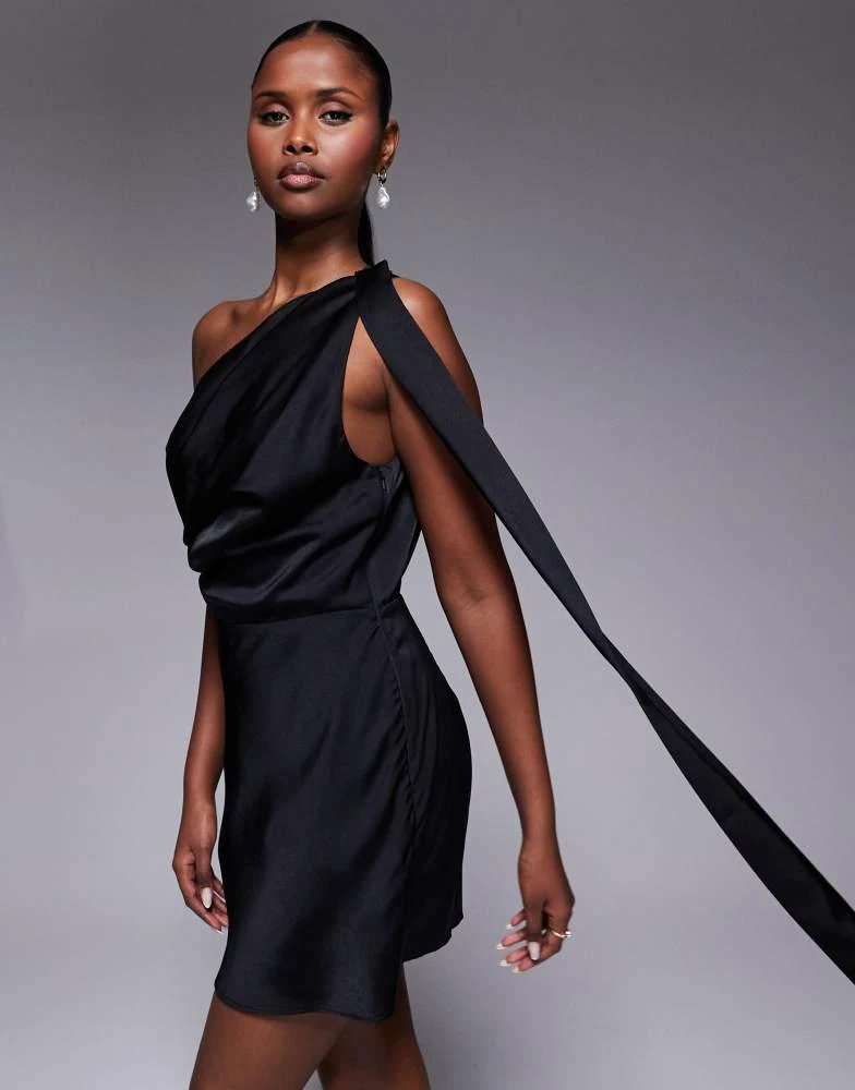 ASOS ASOS DESIGN satin scarf detail fallen shoulder playsuit in black 3