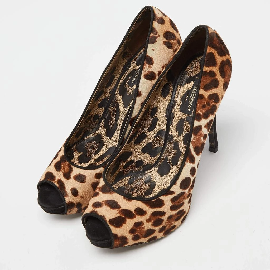 Dolce & Gabbana Dolce & Gabbana Beige/Brown Leopard Print Calfhair Peep Toe Pumps Size 39 2
