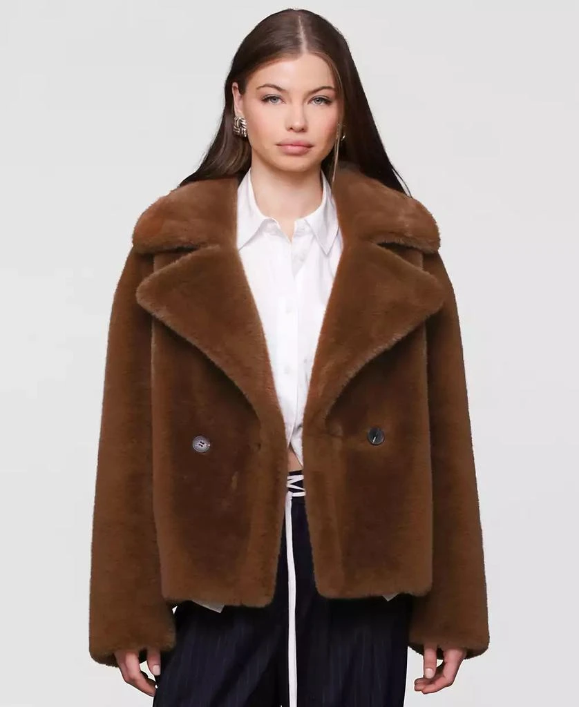 Avec Les Filles Women
s Notched-Collar Faux-Fur Coat