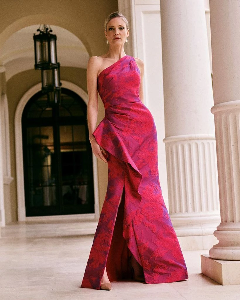 Teri Jon One Shoulder Printed Jacquard Gown 4