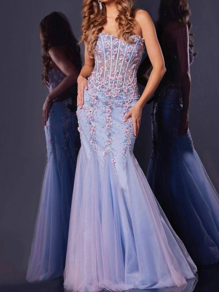 Jovani Jovani - Floral Embellished Corset Prom Dress 4