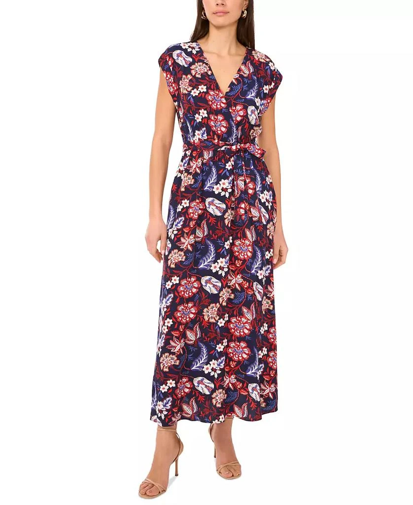 Sam & Jess Women's Printed V-Neck Cap-Sleeve Maxi Dress 1