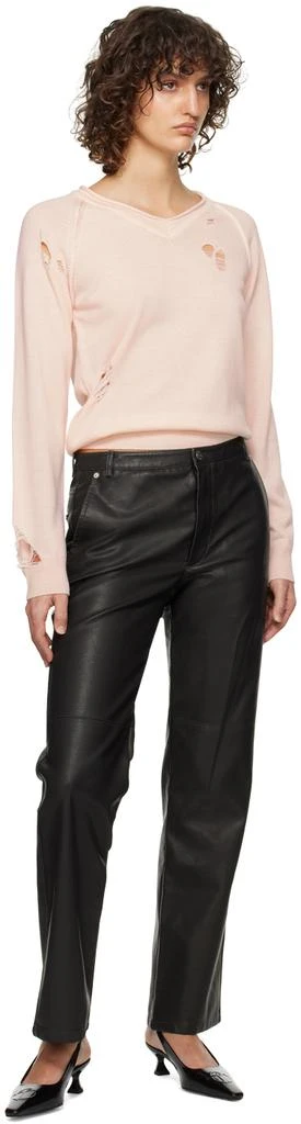 TheOpen Product Black Straight Fit Faux-Leather Trousers 4