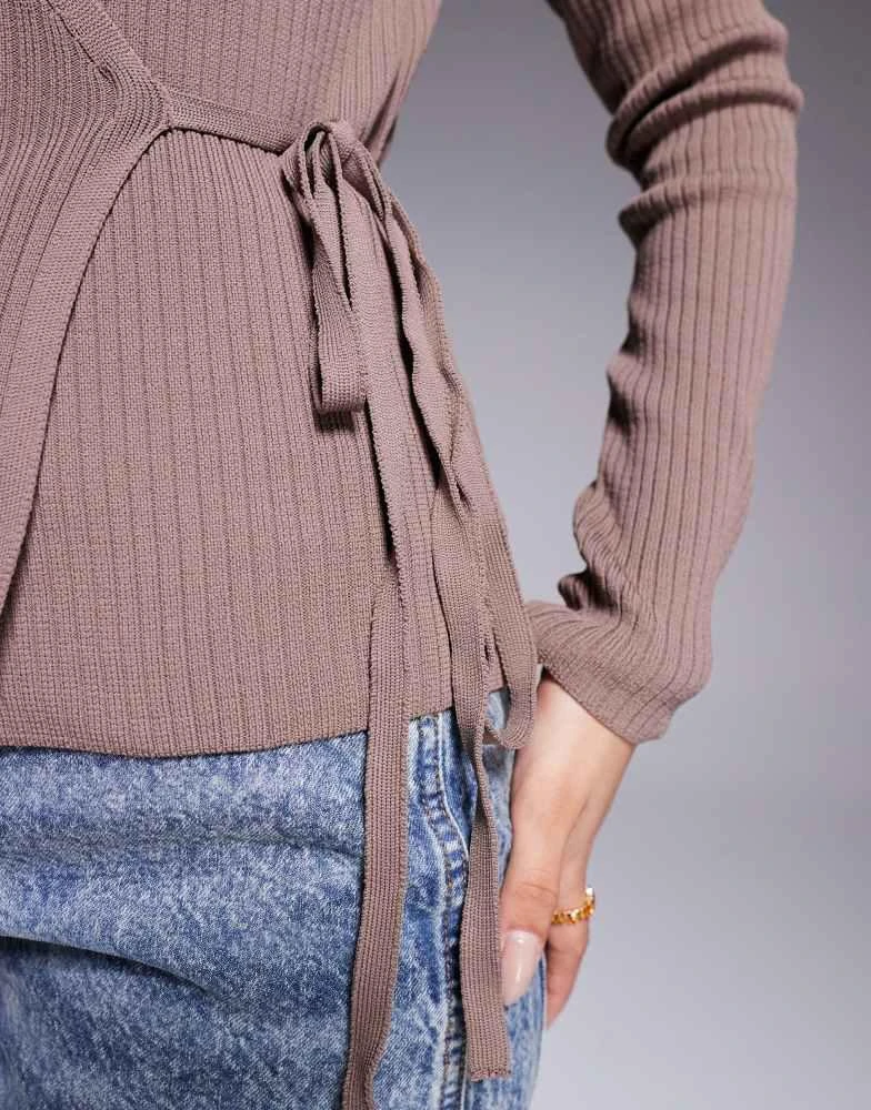 ASOS ASOS DESIGN knitted wrap cardigan in mocha 3
