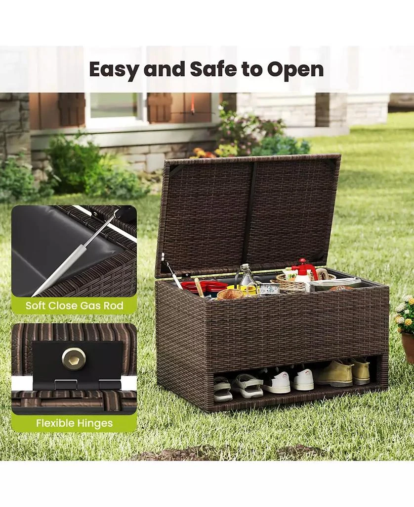 Costway 48 Gallon Deck Box with Shoe Rack Waterproof Liner Lid Outdoor Storage Box 8