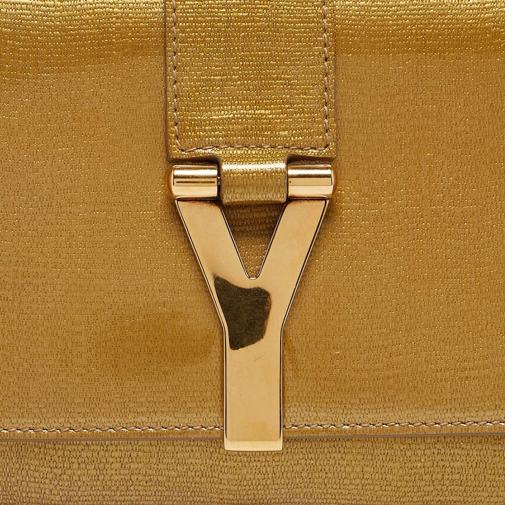 Yves Saint Laurent Yves Saint Laurent Gold Patent Leather Y-Ligne Flap Clutch 5