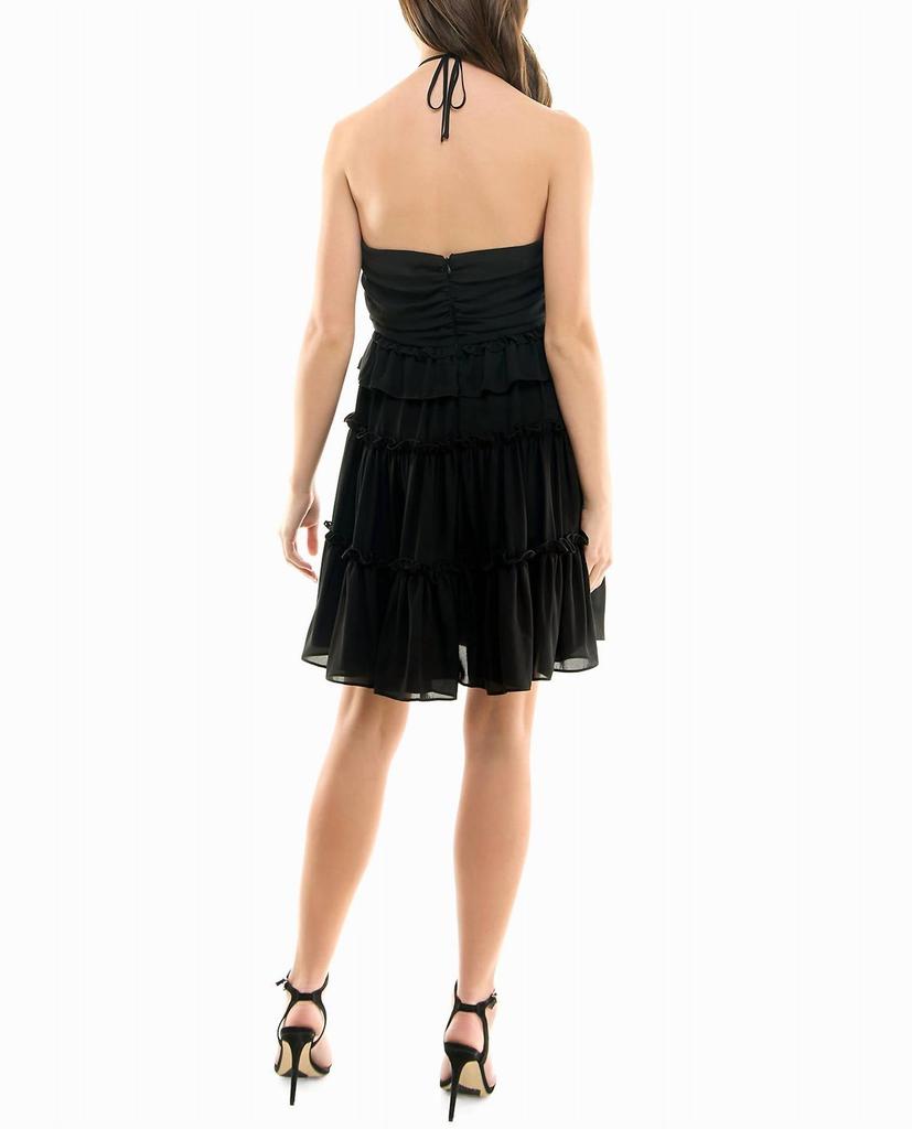 Nicole Miller Presley Chiffon Tiered Halter Dress