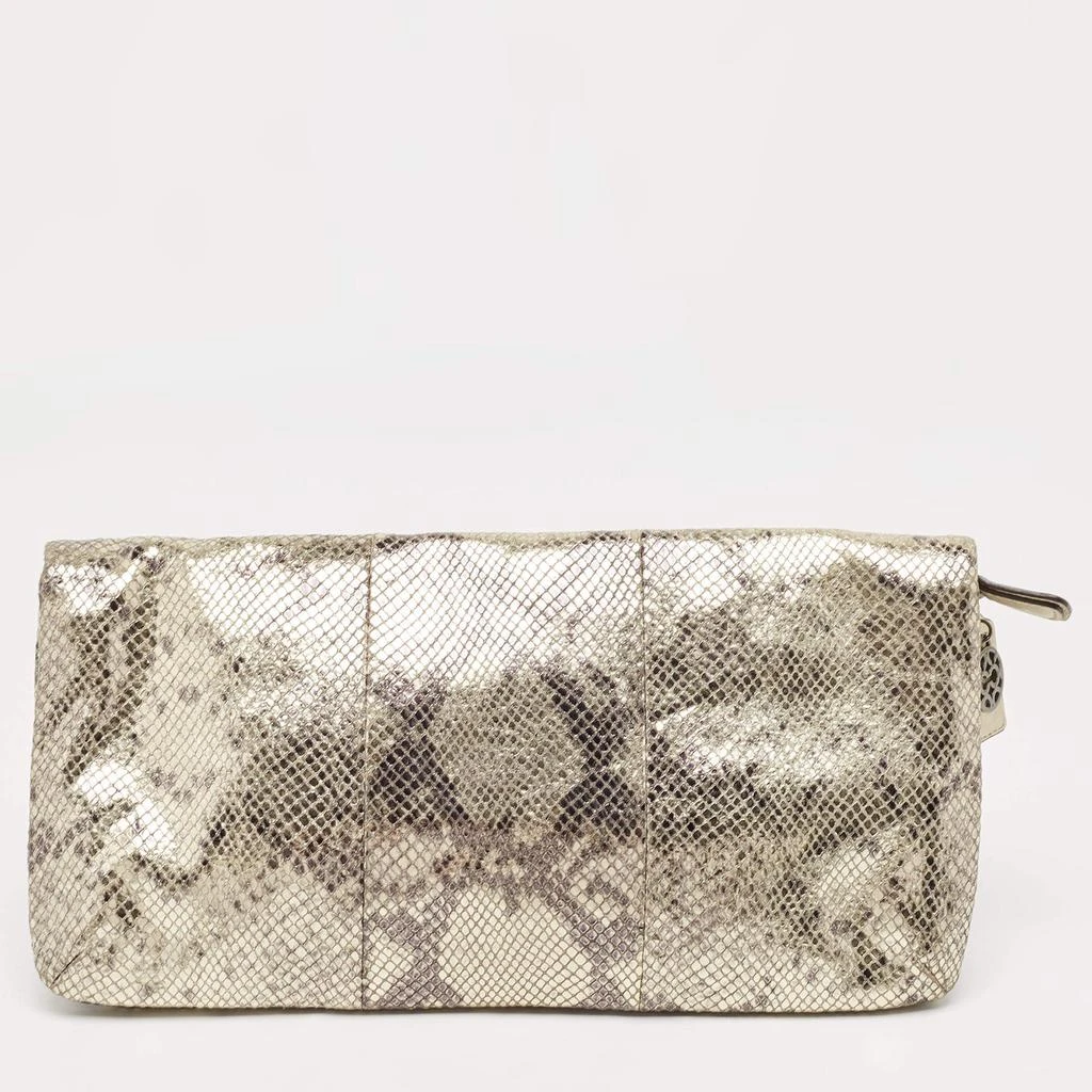 Coach Coach Metallic Silver/Black Python Embossed Leather Flap Clutch 4
