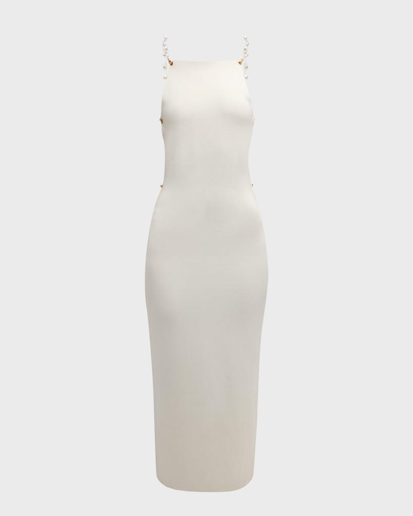 Cult Gaia Cassi Faux Pearl-Embellished Backless Knit Midi Dress