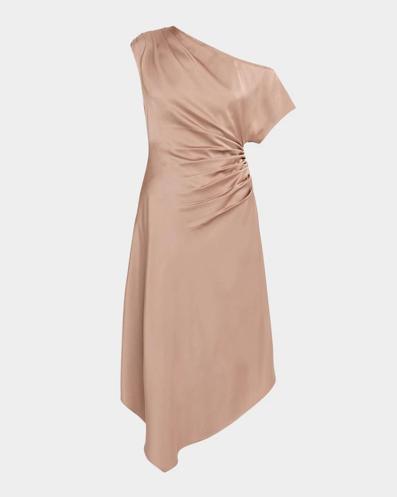 Aidan Mattox Draped One-Shoulder Crepe Back Satin Midi Dress 1