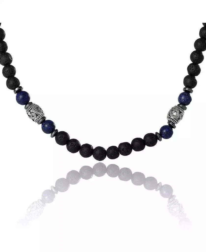 Lucky Brand Men s Lava Rock 
Lapis Beaded 22

 Necklace, Silver Tone Barrel Accents
