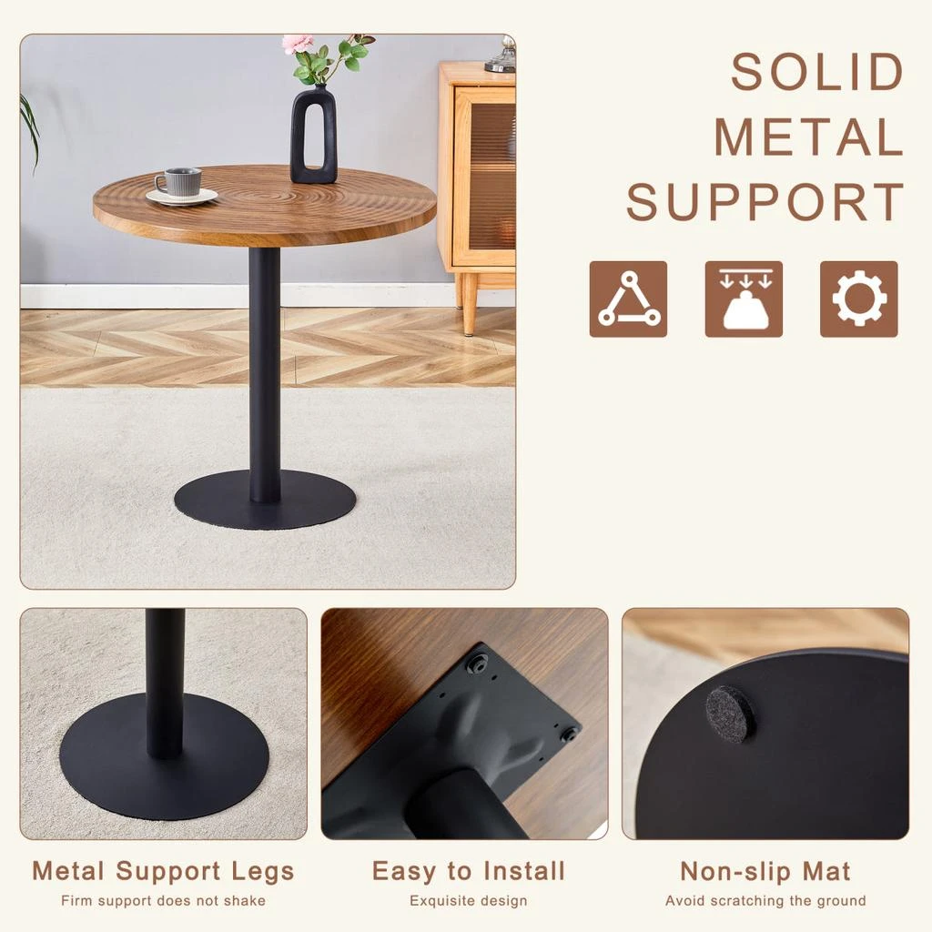 Streamdale Furniture Streamdale Dark Wood Grain Round Dining Table - 31.5 Inch, Black Metal Stand. 3