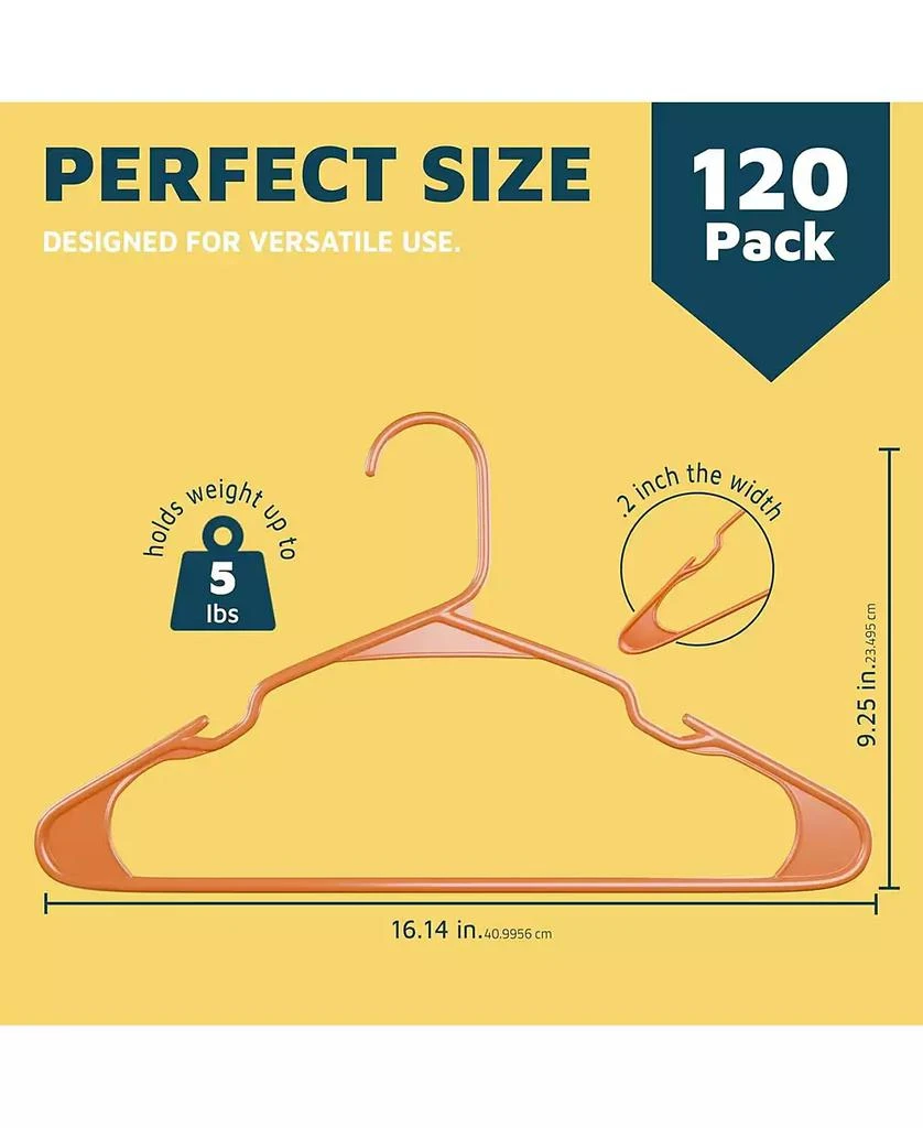 Lifemaster heavy-duty plastic hangers for clothes, dresses 
coats non-slip grooves, space-saving design, holds 5 lbs 120-pack, orange. 3
