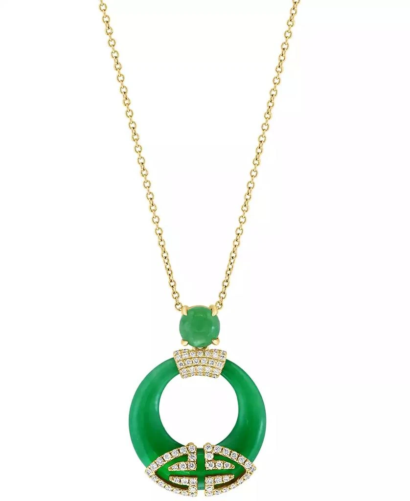 Effy EFFY® Jade & Diamond (1/3 ct. t.w.) Open Circle 18" Pendant Necklace in 14k Gold 1