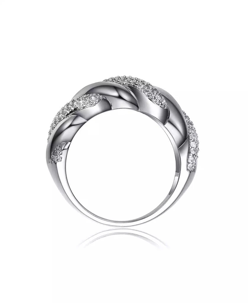 Genevive Sterling Silver White Gold Plated Clear Round Cubic Zirconia Wavy Twisted Ring 2