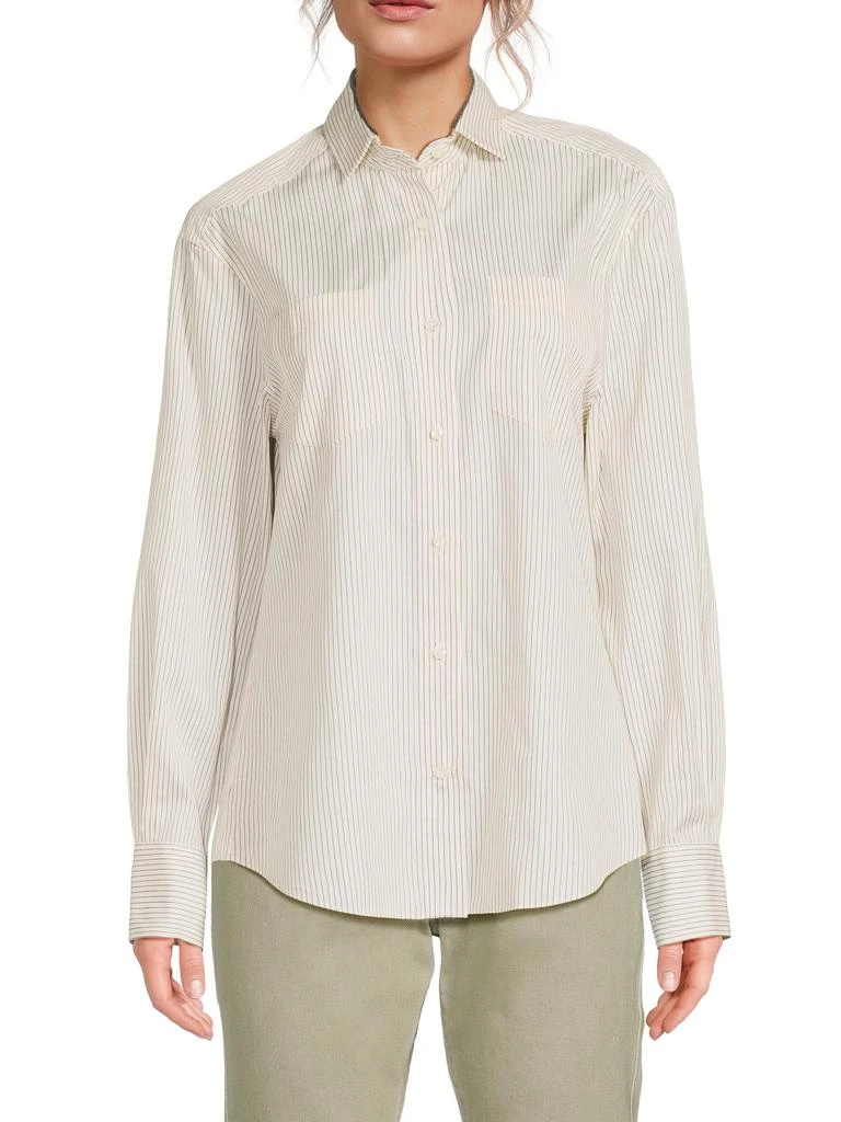 Brunello Cucinelli Striped Cotton-Silk Button-Front Shirt 1