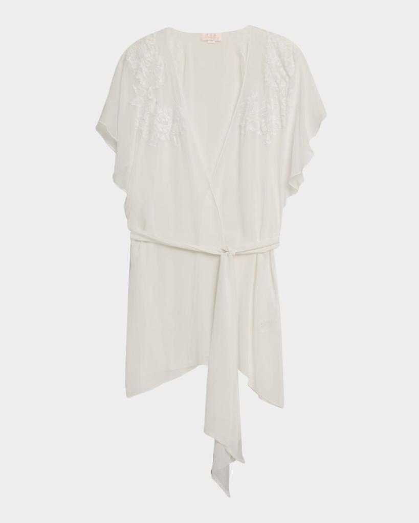 Christine Lingerie Floral Applique Silk Chiffon Robe