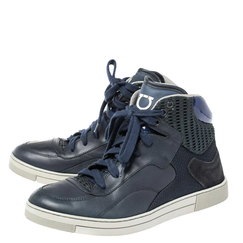Salvatore Ferragamo Salvatore Ferragamo Blue Leather and Mesh High Top Sneakers Size 41 4