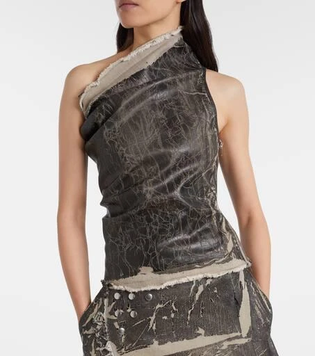 Rick Owens Athena printed one-shoulder denim top 3