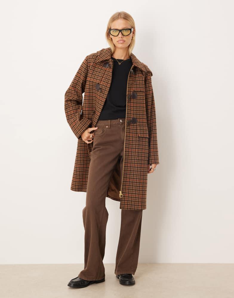 Barbour Barbour Melody check wool duffle coat in brown/orange