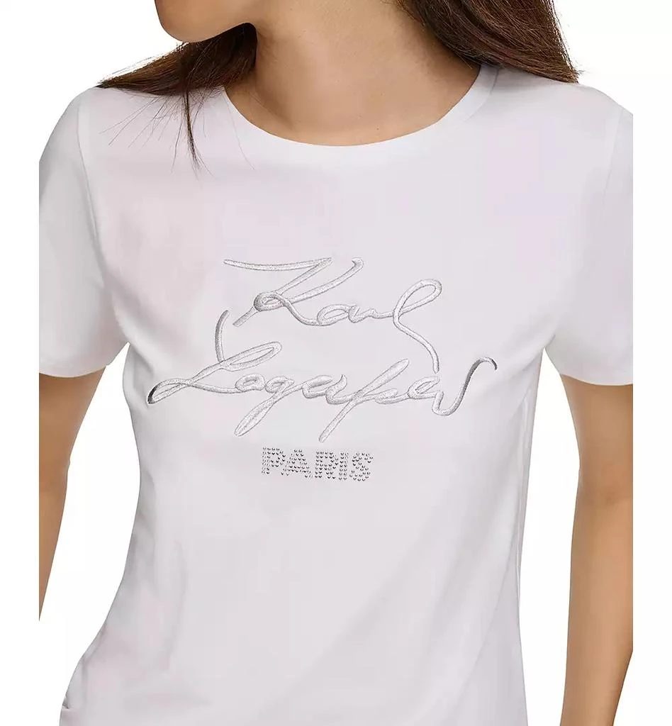 KARL LAGERFELD PARIS Women's Metallic Logo Print T-Shirt 3