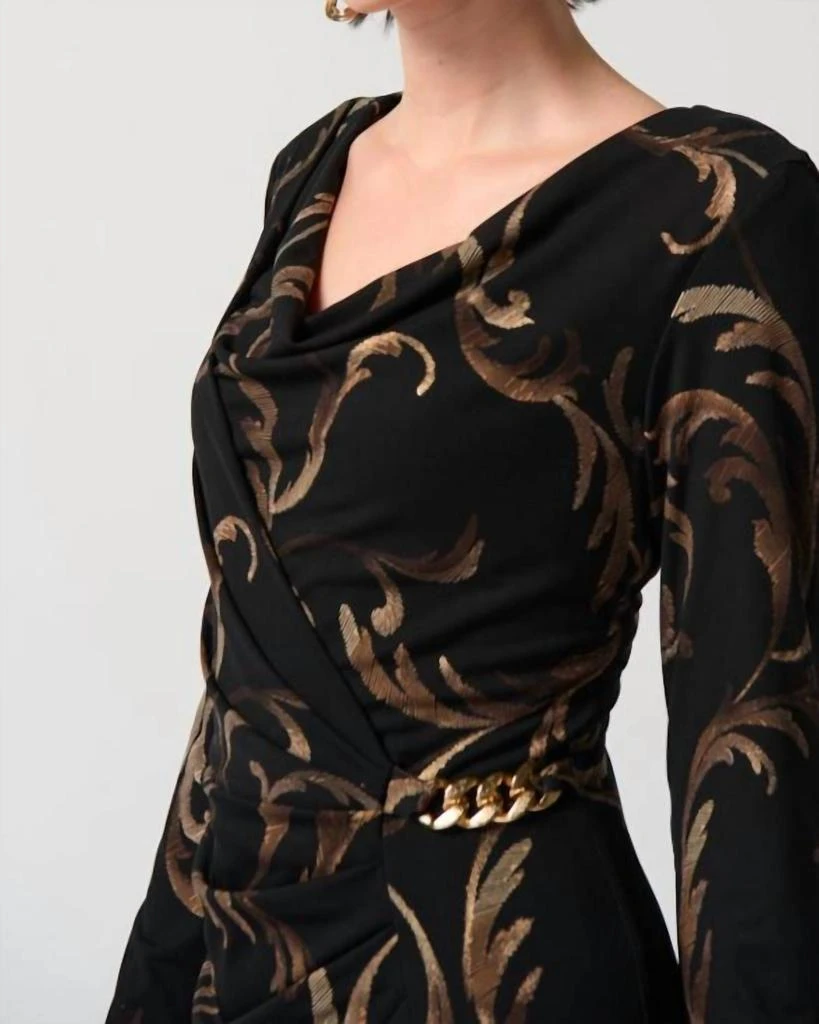 JOSEPH RIBKOFF Joseph Ribkoff - Baroque Foiled Silky Knit Sheath Dress With Ornament 3