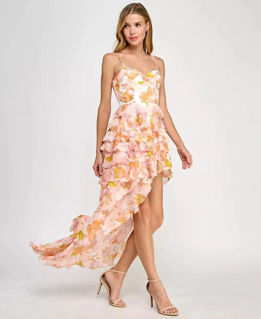 SENI & CADE Juniors' Floral Asymmetric Ruffle Dress 1