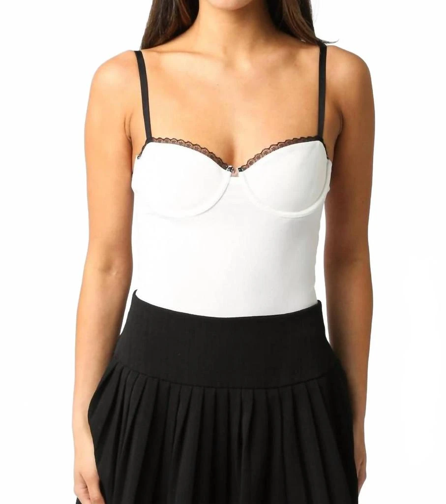 OLIVACEOUS Dinah Lace Trim Bodysuit In White