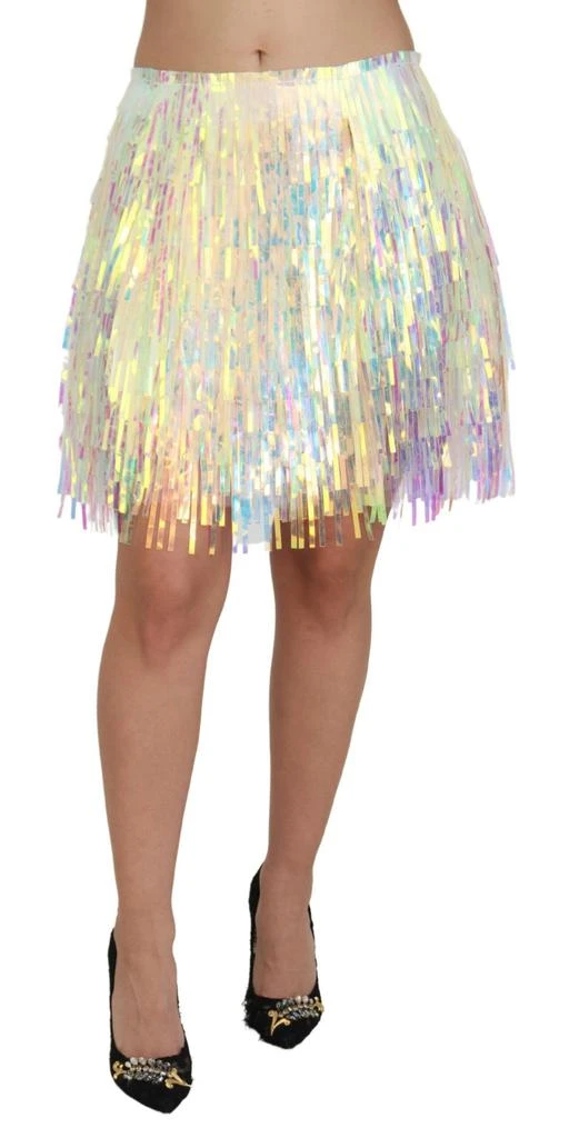 Dolce & Gabbana Multicolor Iridescent Fringed Tulle Skirt 1