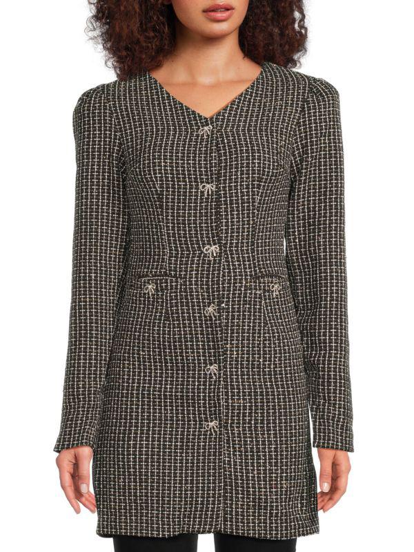 Lea & Viola Boucle Bow Button Mini Dress