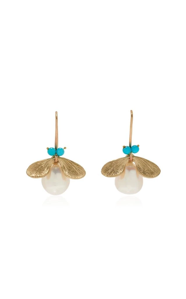 Annette Ferdinandsen Annette Ferdinandsen - Jeweled Bug 14K Yellow Gold; Pearl; And Turquoise Earrings - Gold - OS - Moda Operandi - Gifts For Her 1