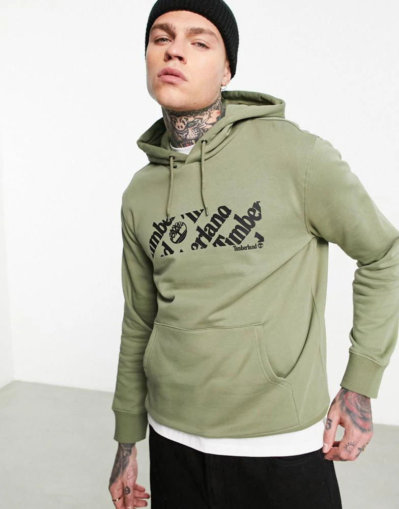 Timberland Timberland linear logo hoodie in khaki 1