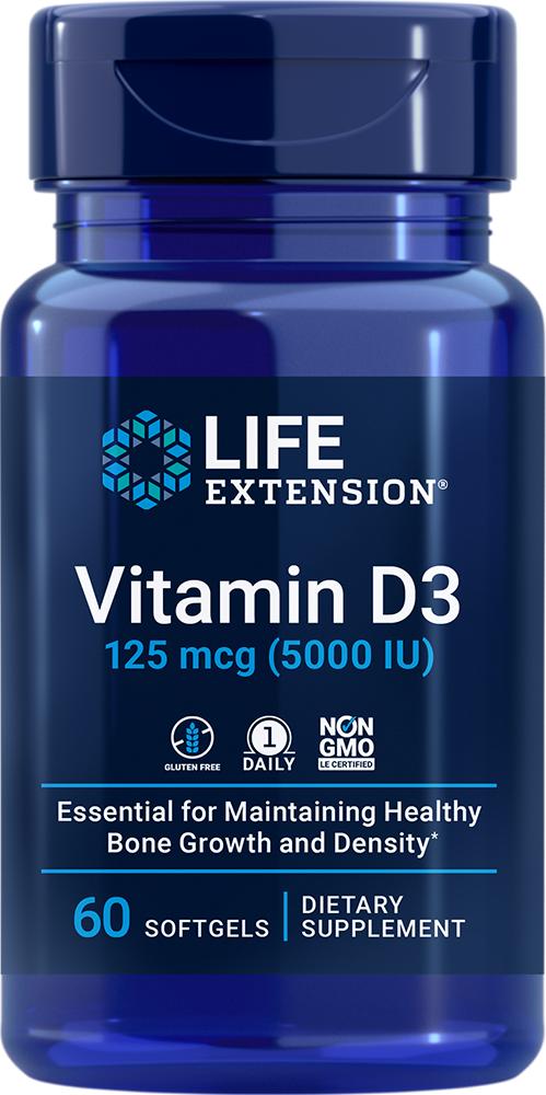 Life Extension Life Extension Vitamin D3, 5000 IU, 60 softgels - 125 mcg (125 mcg (5000 IU), 60 softgels)