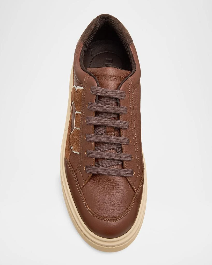 Salvatore Ferragamo Men
s Cassina Gancini Leather 
Suede Low-Top Sneakers 5