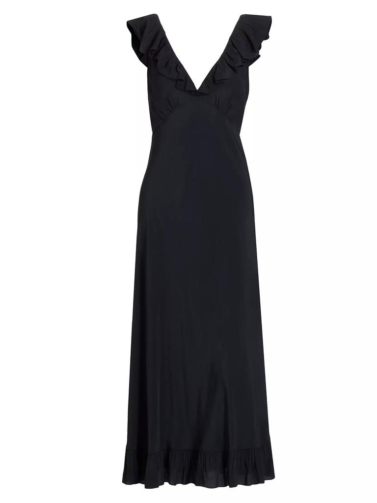 DÔEN Arleen Ruffle V-Neck Midi Dress