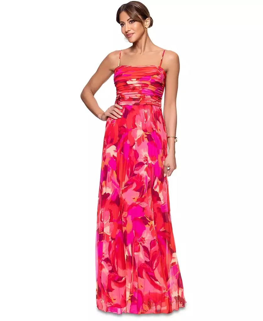 XSCAPE Women's Printed Pleated Chiffon Gown 1