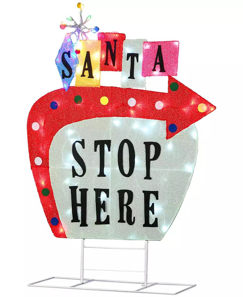 National Tree Company Pre-Lit Vintage-Like Vegas Santa Sign with 78 LED Lights, 50"