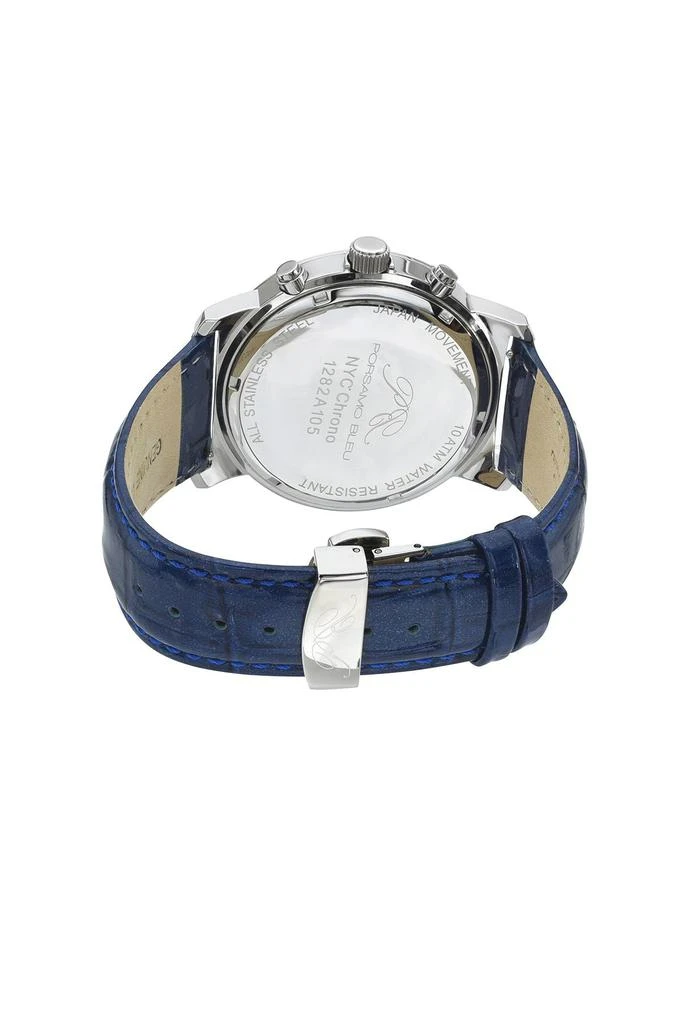 Porsamo Bleu NYC Chrono Genuine Leather Silver Tone & Blue Men's Watch 1282ANYL 4